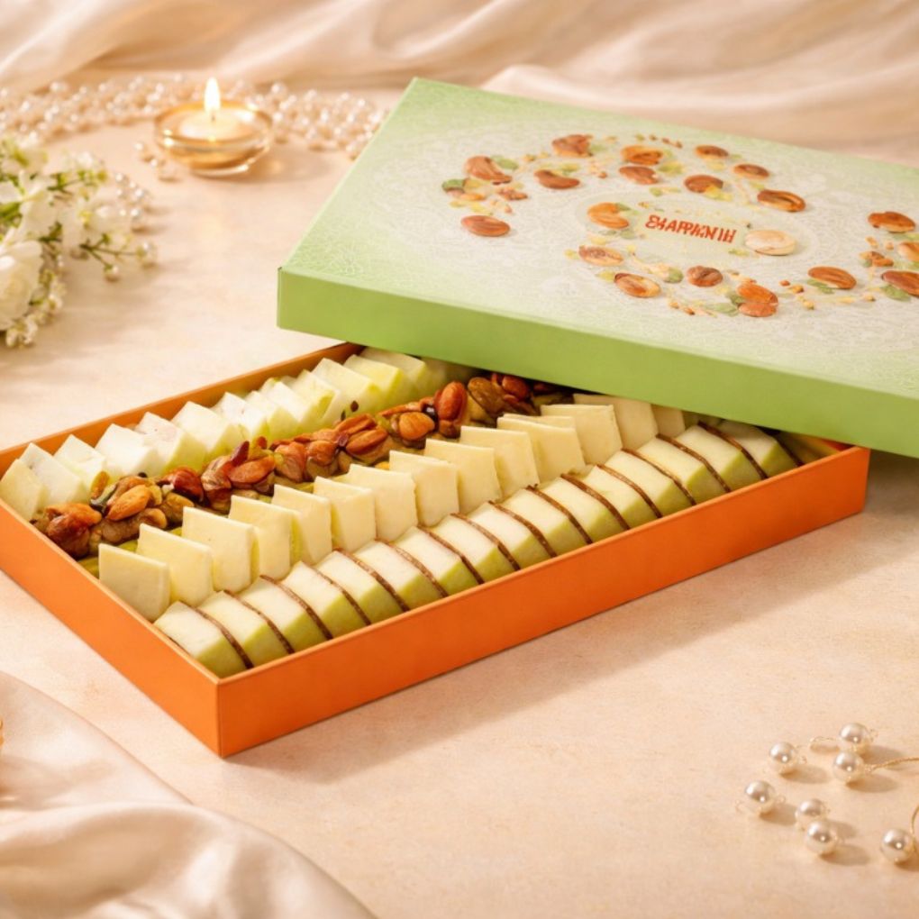 Golden Super Mix – Premium Sweet Gift Box (Kaju Katli, Pista Burfi