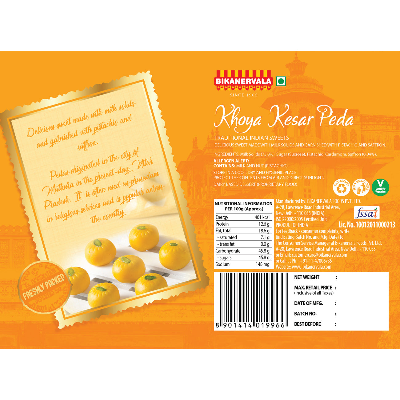 Khoya Kesar Peda (Freshly Packed) 400g