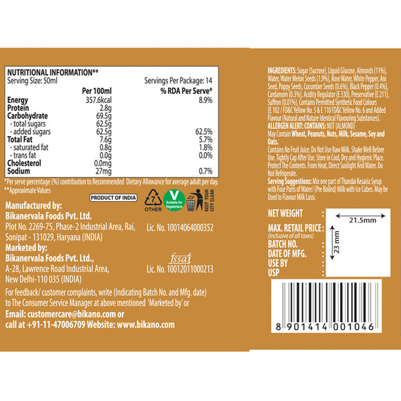 Thandai Kesariya 700ml