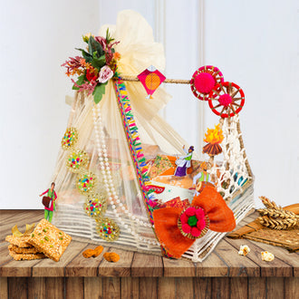 Gift hamper basket jute 13x15x3inch bkac 808 lohri 400 x 400