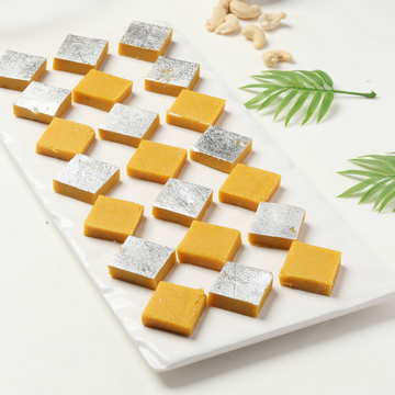 Saffron-flavored cashew burfi