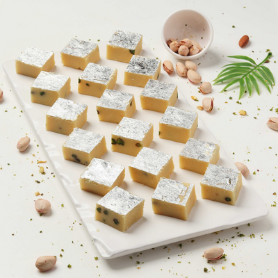 Bikanervala Khoya Pista Burfi Indian sweet with pista and khoya

