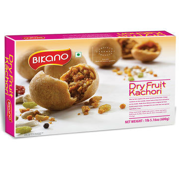 Bikano Dry Fruit Kachori – flaky, golden pastry filled with premium dry fruits and spices, perfect for tea-time or festive snacking

