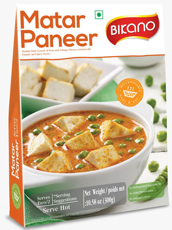 Bikano Matar Paneer – ready-to-eat Punjabi curry with soft paneer and green peas in rich gravy