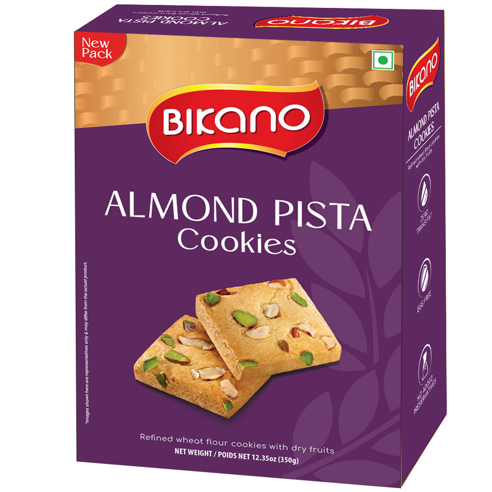 Bikano Almond Pista Cookies – crunchy cookies made with almonds and pistachios, perfect for tea-time or gifting