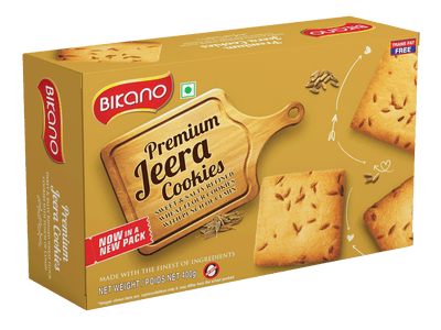 Bikano Premium Jeera Butter Cookies – crisp buttery cookies with cumin seeds, ideal for tea-time or savory snacking