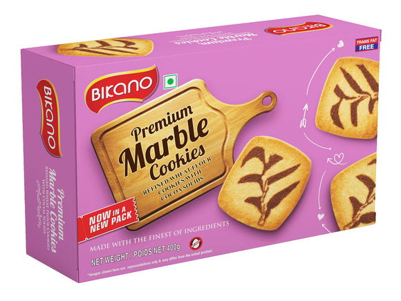Bikano Premium Marble Cookies – chocolate and vanilla swirl cookies with a delightful crunch, perfect for tea-time or gifting