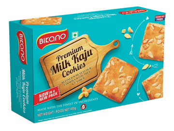 Bikano Premium Milk Kaju Cookies – rich and crunchy cookies made with milk and cashews, perfect for tea-time or gifting