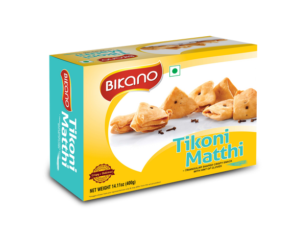 Bikano Tikoni Mathri – crispy, diamond-shaped Indian snack with a blend of spices, perfect for tea-time or festive celebrations